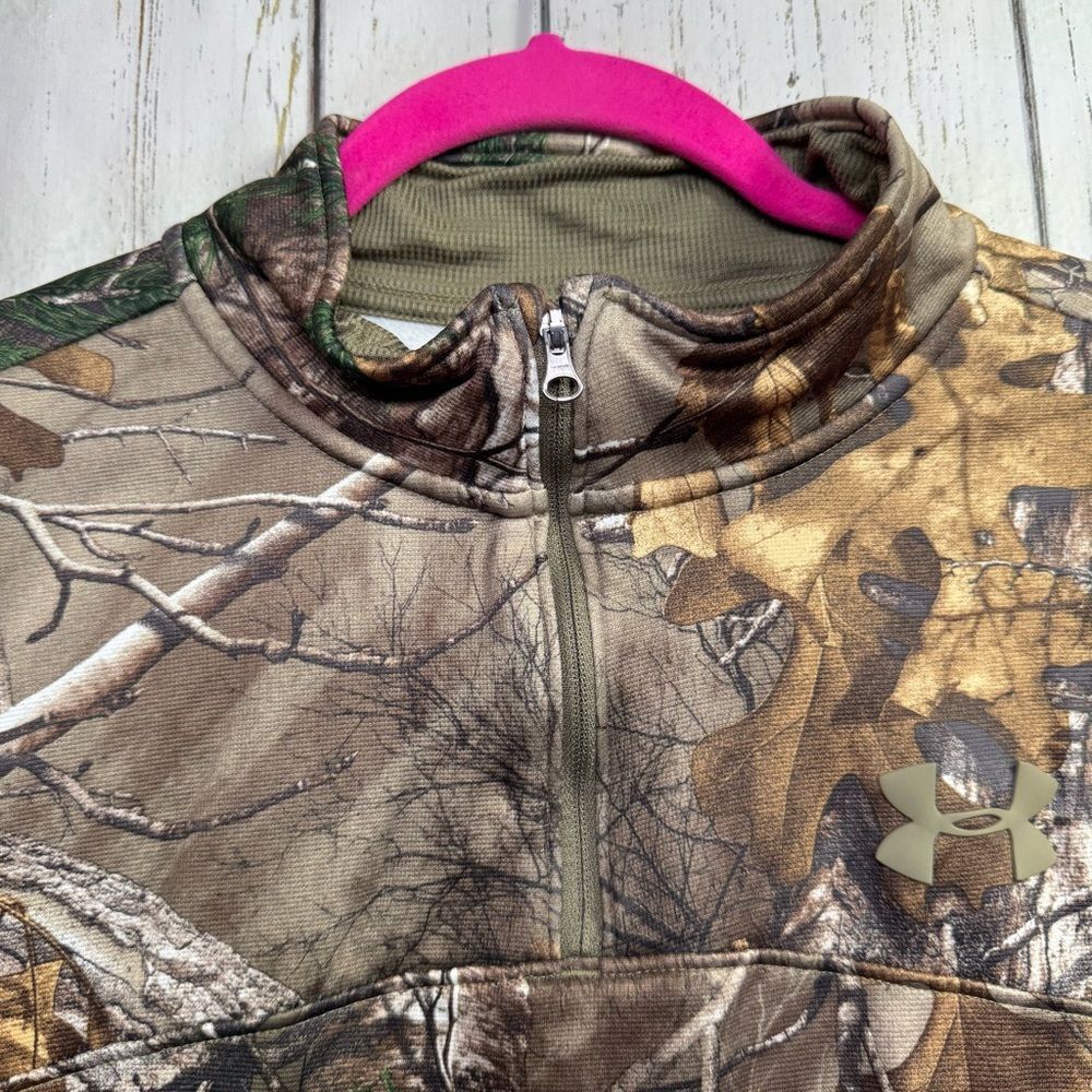 Under Armour Camo Quarter Zip Fleece Pullover Realtree Hunting Jacket L Outdoor - Picture 2 of 16